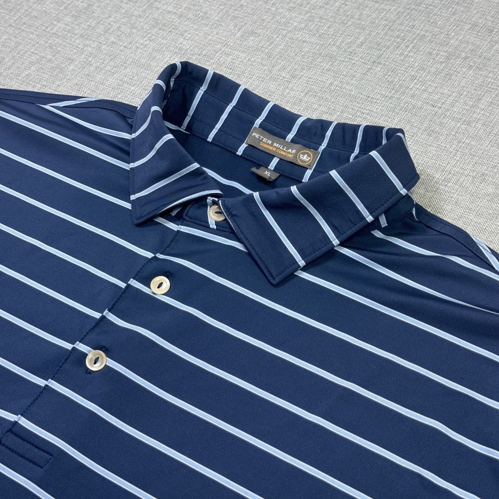 Peter Millar Polo Shirt Mens XL Blue Striped Summer Comfort Performance